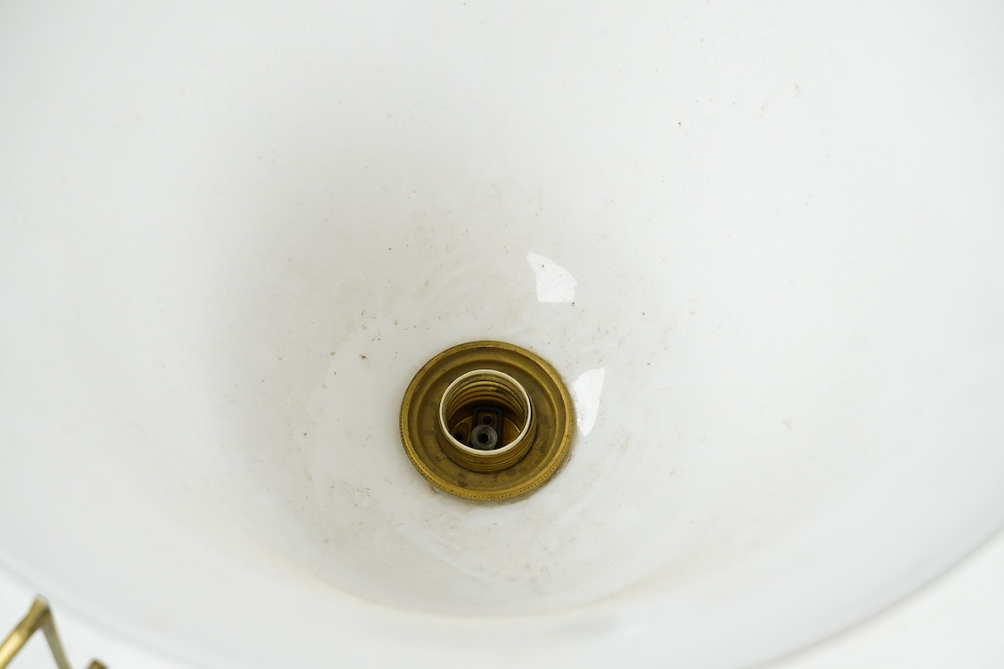 A vintage Mazda rosewood table lamp with opaque glass shade, 77cm high overall